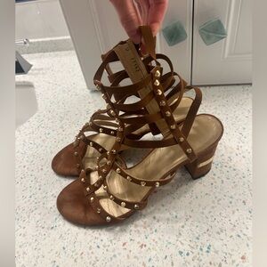 STUART WEITZMAN Brown Leather Studded Gladiator Cage Heeled Sandals  size 8.5